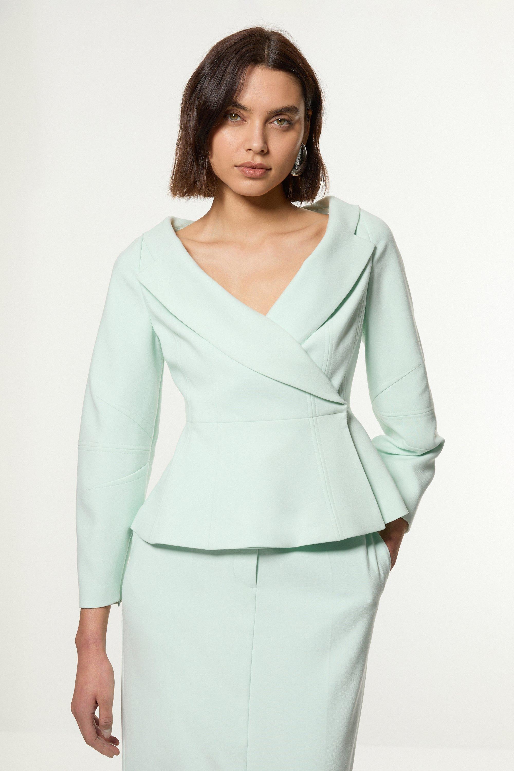 Wool Mix Check Boucle Tailored Cropped Jacket | Karen Millen